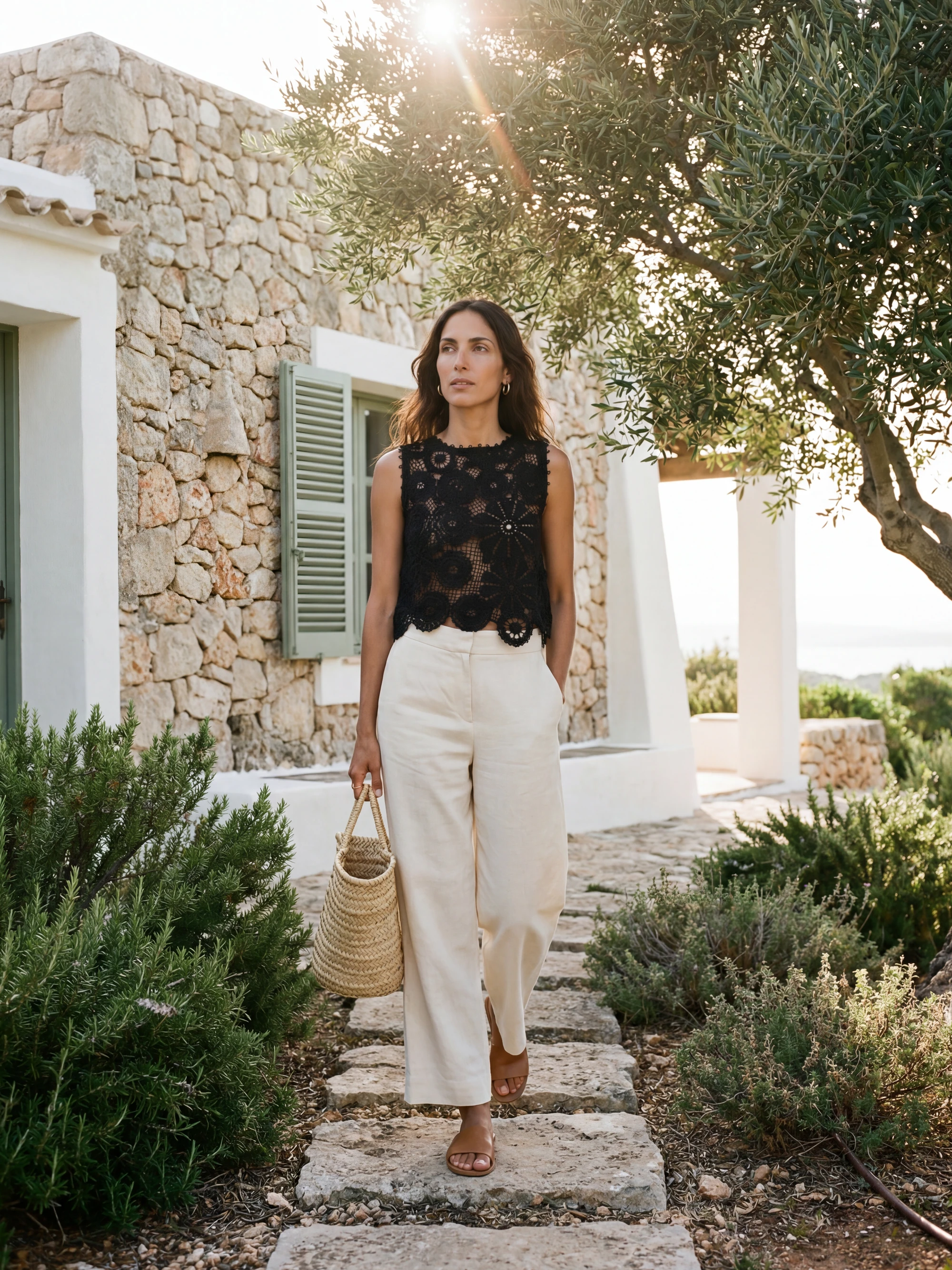Lifestyle shoot example - editorial AI photoshoot of a top with on-location styling